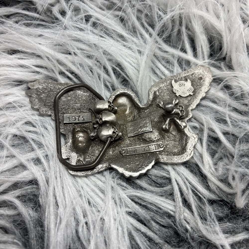 Vintage 1973 Skull‎ Biker Gothic Silver-Toned Metal Belt Buckle Bad to the Bone - Picture 13 of 14